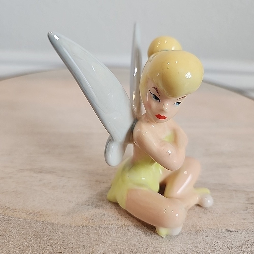 VTG Disney Tinkerbell Sitting Arms Crossed Iridescent Wings Porcelain Figurine